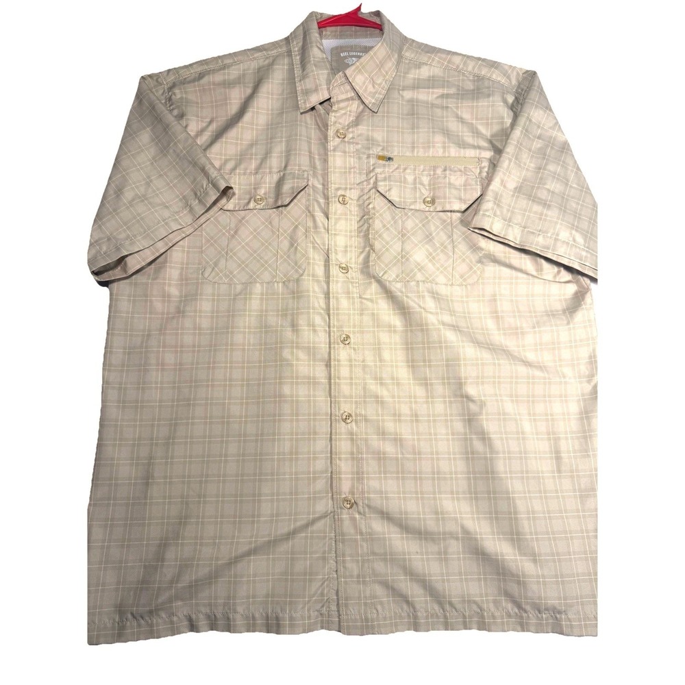 Reel Legends Men's Fishing Shirt L Beige Plaid Vented Short Sleeve‎ Outdoor